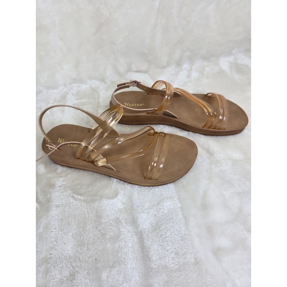 Wanted Women's Cannon Clear Strap Tan Flat‎ Sandals Size 10